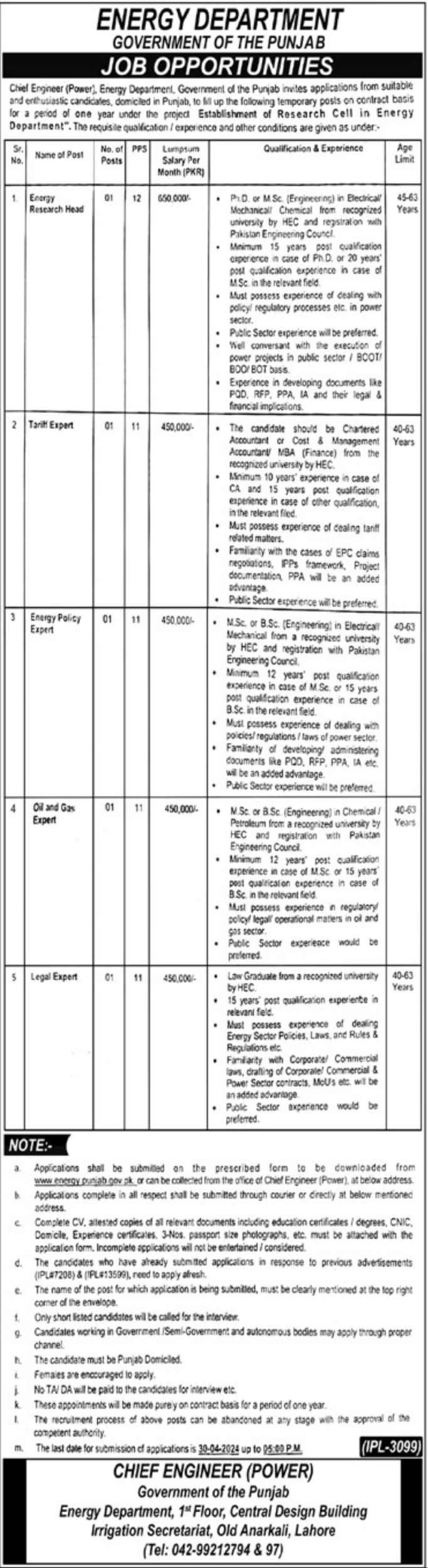 Energy Department Lahore Jobs 2024 Punjab (60+ Seats)
